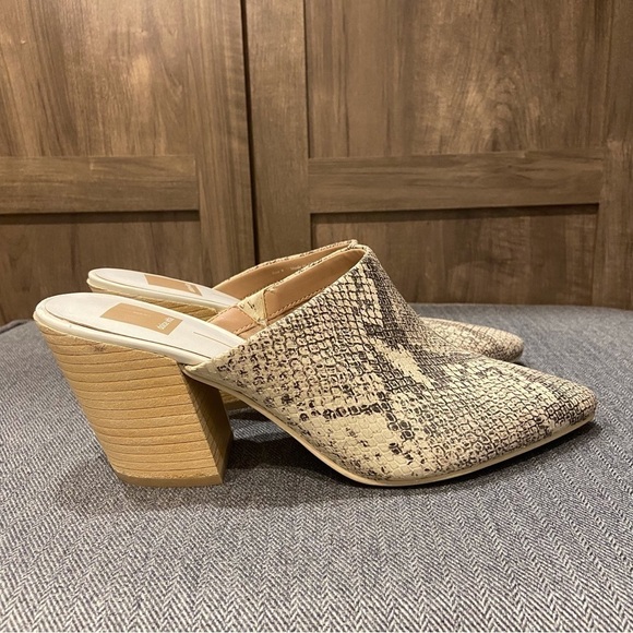 Dolce Vita Angela Mules Leather Snake Embossed Stacked Heel Shoe Size 9 - Picture 4 of 7
